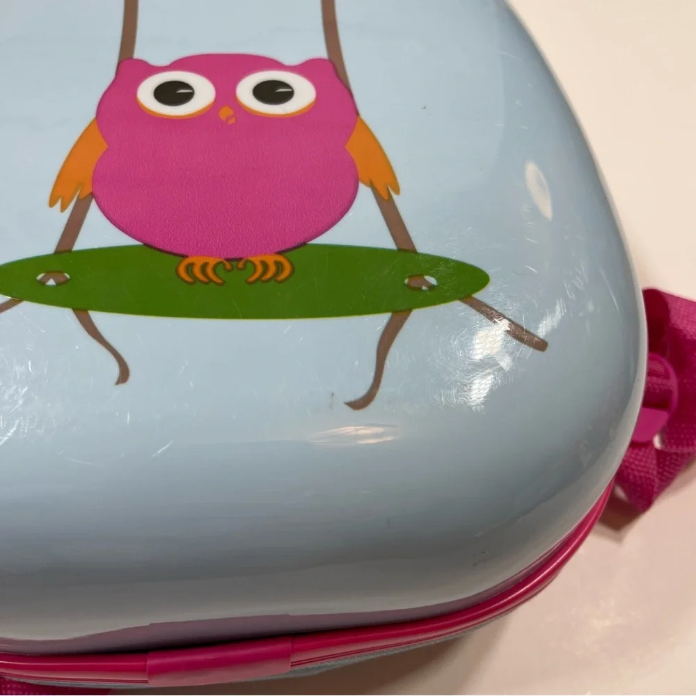 Blue Pink Owl Hard Shell Cover Travel Backpack
